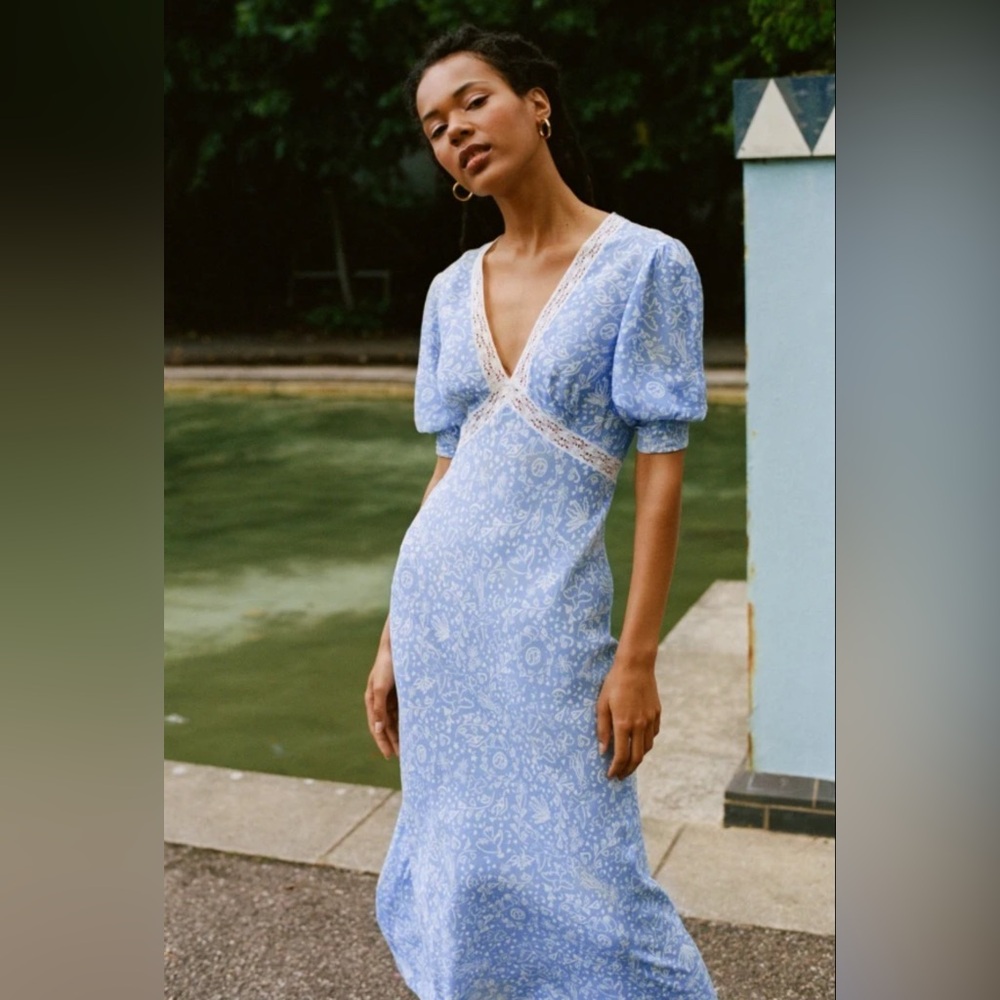 Rixo Blue Floral Dress